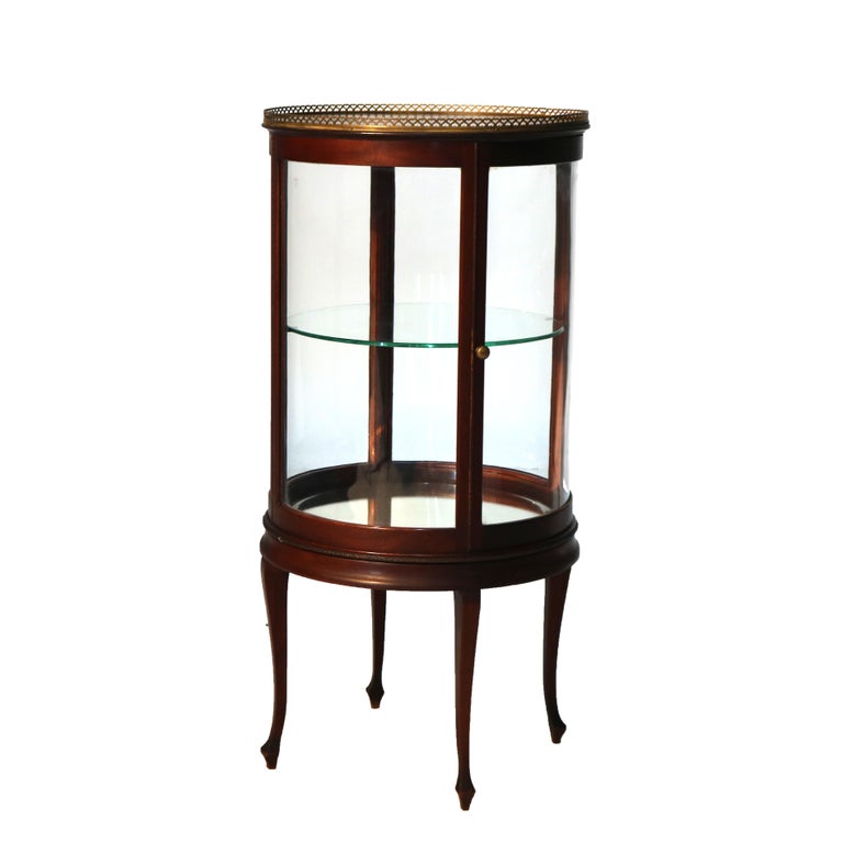 Antique Louis XVI Style Mahogany, Glass & Ormolu Round Vitrine C1910