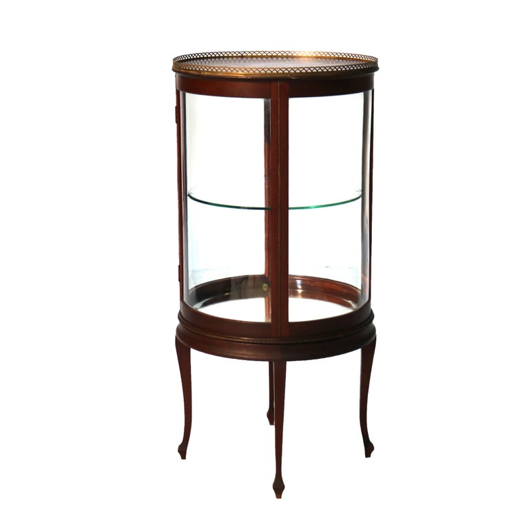 Antique Louis XVI Style Mahogany, Glass & Ormolu Round Vitrine C1910