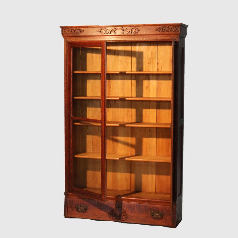 Oversized RJ Horner Carved Oak Two-Door & One-Drawer Bookcase c1910