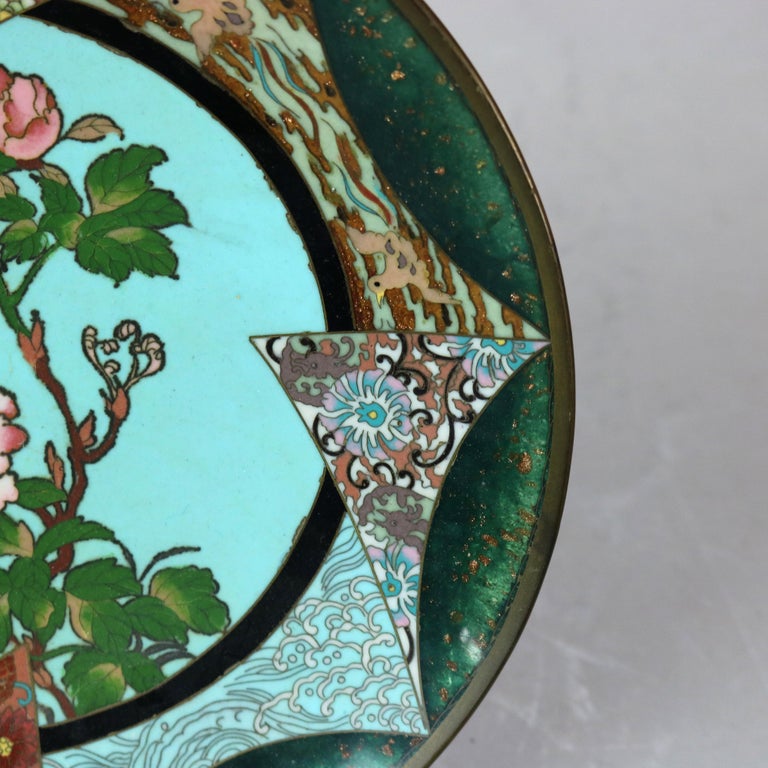Antique Japanese Meiji Floral Enameled Cloisonne Charger C1920