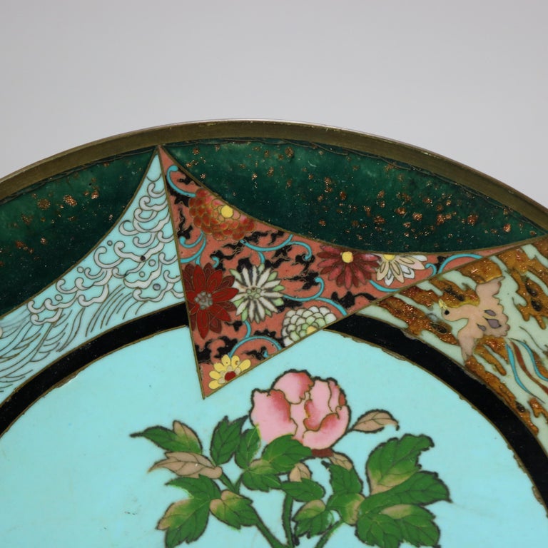 Antique Japanese Meiji Floral Enameled Cloisonne Charger C1920