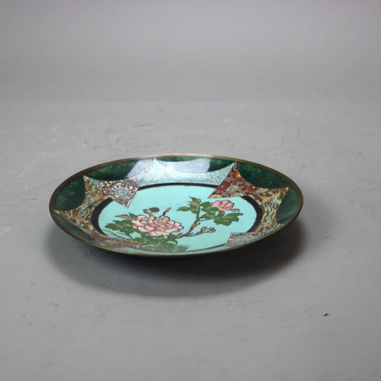 Antique Japanese Meiji Floral Enameled Cloisonne Charger C1920