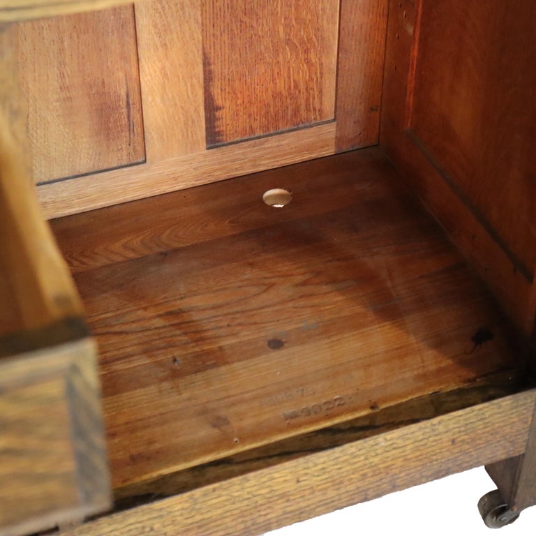 Arts & Crafts 18 Drawer Dental Cabinet with Oak, Leaded Glass & Porcelain C1910