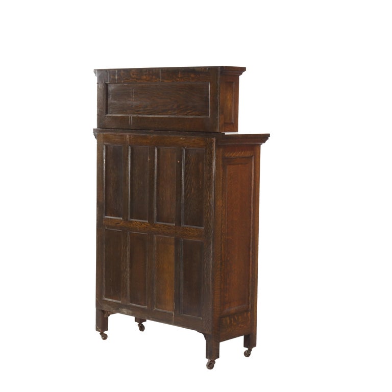 Arts & Crafts 18 Drawer Dental Cabinet with Oak, Leaded Glass & Porcelain C1910