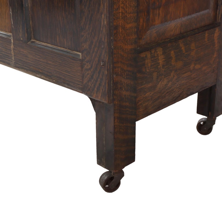 Arts & Crafts 18 Drawer Dental Cabinet with Oak, Leaded Glass & Porcelain C1910