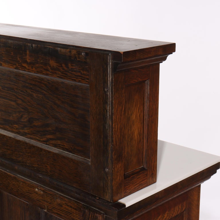 Arts & Crafts 18 Drawer Dental Cabinet with Oak, Leaded Glass & Porcelain C1910