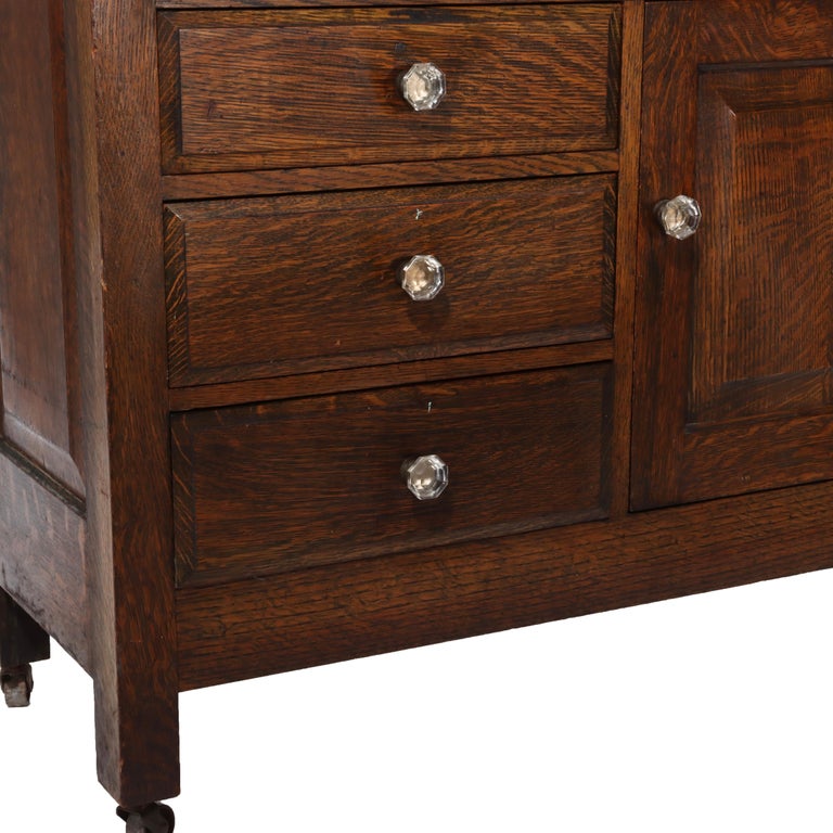 Arts & Crafts 18 Drawer Dental Cabinet with Oak, Leaded Glass & Porcelain C1910