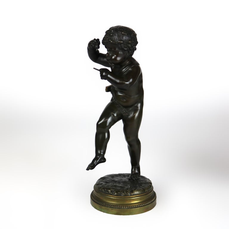 Pair of Antique Clodion Bronze Cherub Musician Sculptures Signed C1880