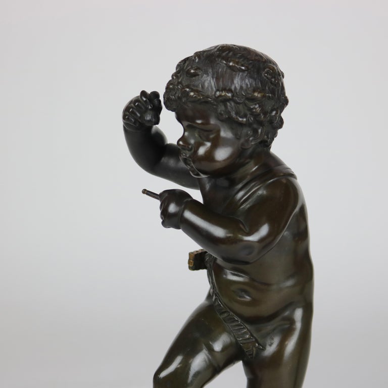 Pair of Antique Clodion Bronze Cherub Musician Sculptures Signed C1880
