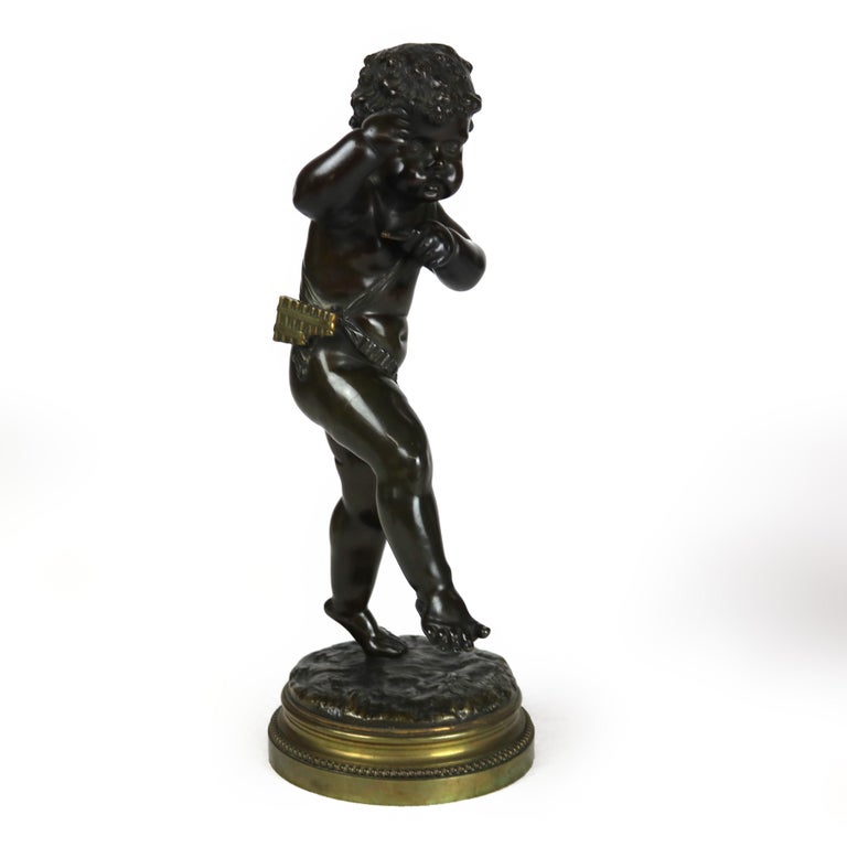 Pair of Antique Clodion Bronze Cherub Musician Sculptures Signed C1880