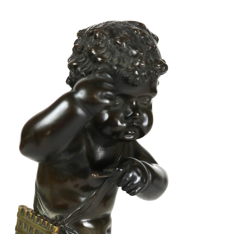 Pair of Antique Clodion Bronze Cherub Musician Sculptures Signed C1880