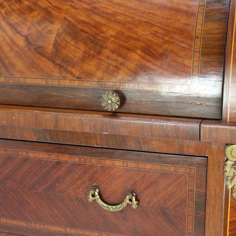 French Louis XV Style Rosewood, Kingwood & Ormolu Roll Top Lady’s Desk 20th C