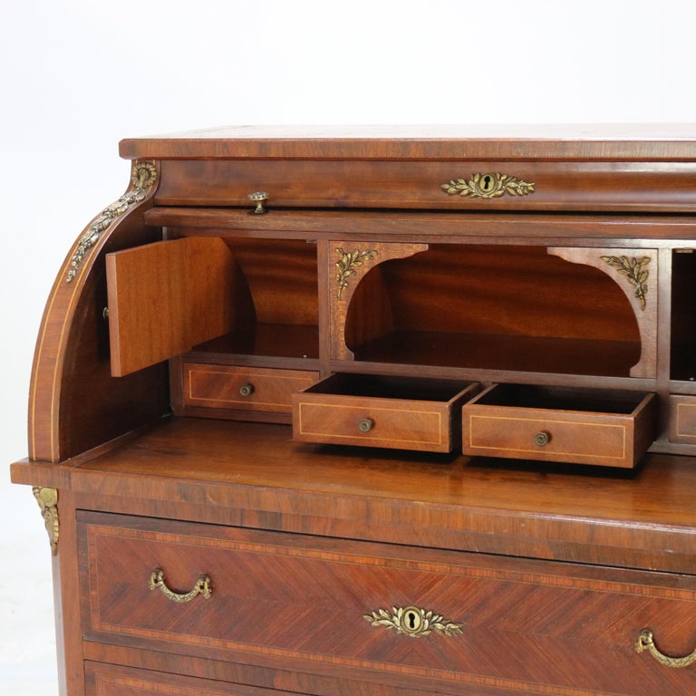 French Louis XV Style Rosewood, Kingwood & Ormolu Roll Top Lady’s Desk 20th C