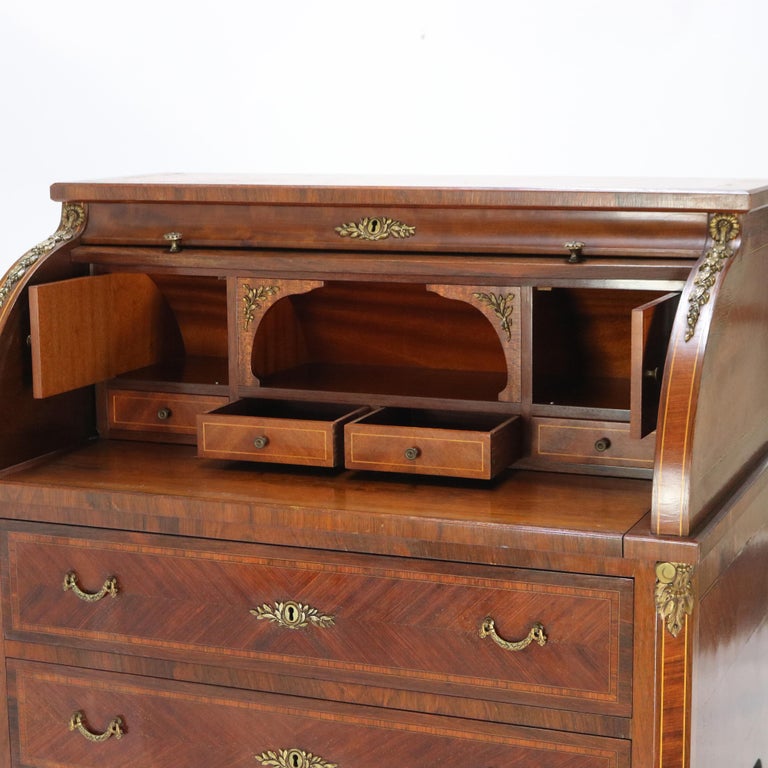 French Louis XV Style Rosewood, Kingwood & Ormolu Roll Top Lady’s Desk 20th C