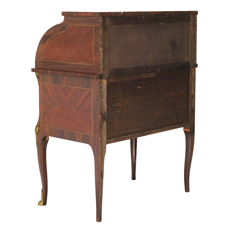 French Louis XV Style Rosewood, Kingwood & Ormolu Roll Top Lady’s Desk 20th C