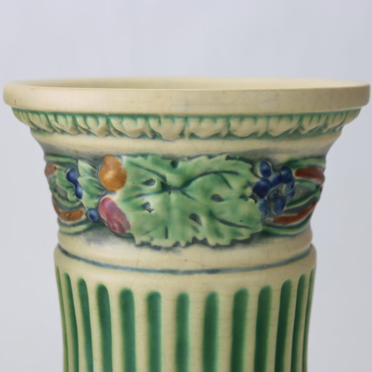 Pair Of Antique Roseville Art Pottery Vases With Corinthian Pattern c1930