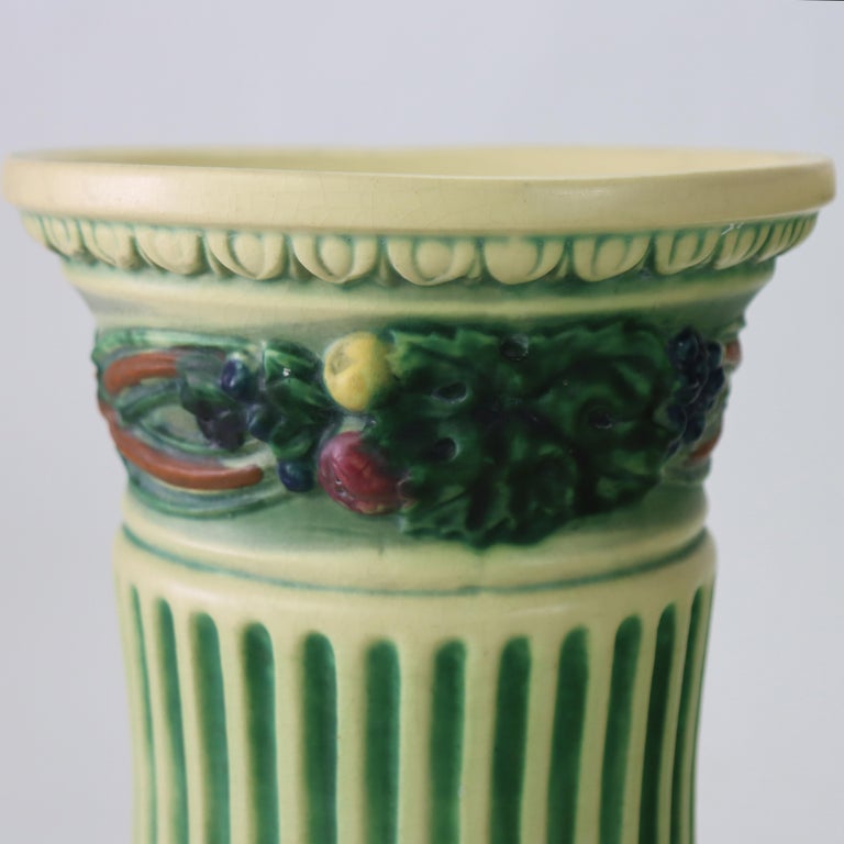 Pair Of Antique Roseville Art Pottery Vases With Corinthian Pattern c1930