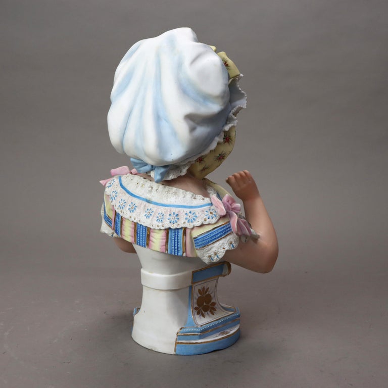 Antique Hand Painted Bisque Bust of a Young Girl C1890