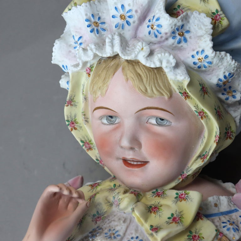 Antique Hand Painted Bisque Bust of a Young Girl C1890