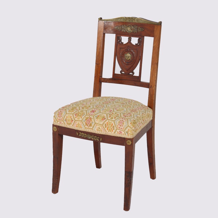 Four Antique French Empire Kingwood & Figural Ormolu Classical Dining Chairs