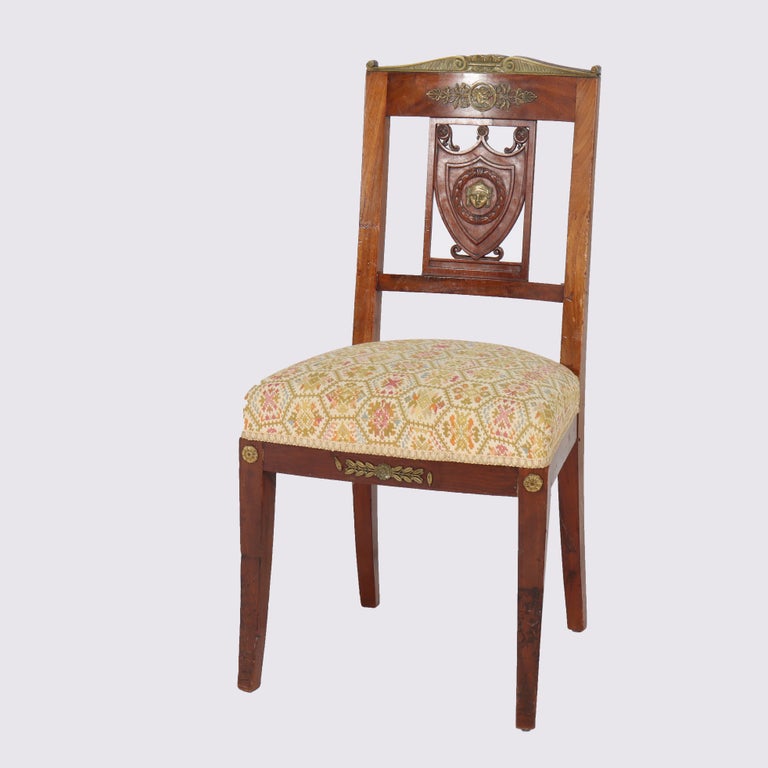 Four Antique French Empire Kingwood & Figural Ormolu Classical Dining Chairs