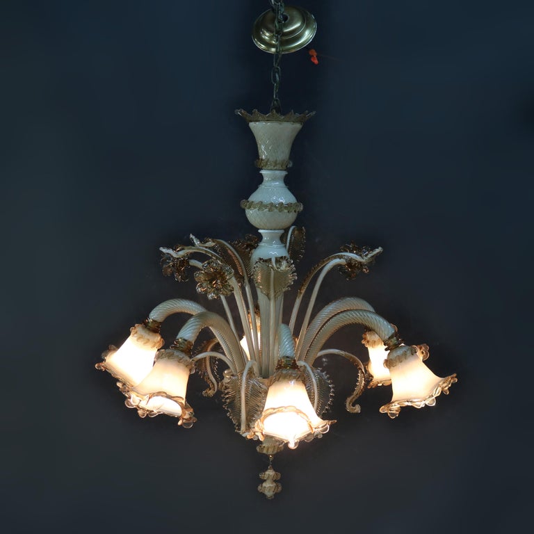 Vintage Italian Venetian Art Glass Six-Light Floral Form Chandelier