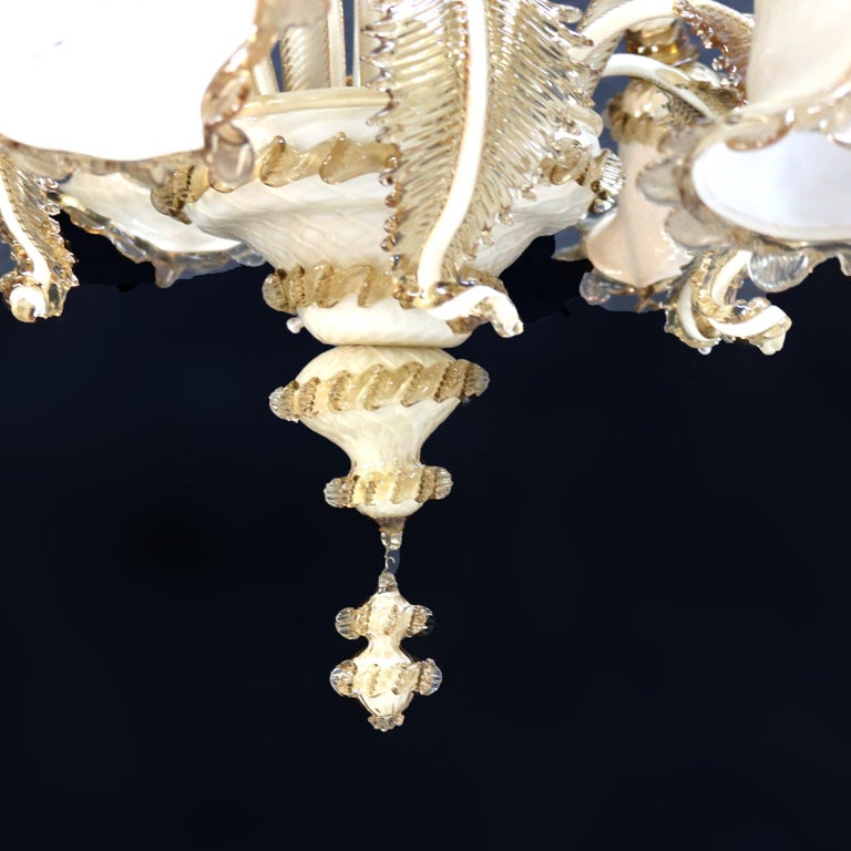 Vintage Italian Venetian Art Glass Six-Light Floral Form Chandelier