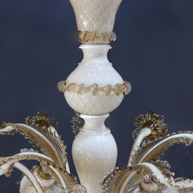 Vintage Italian Venetian Art Glass Six-Light Floral Form Chandelier
