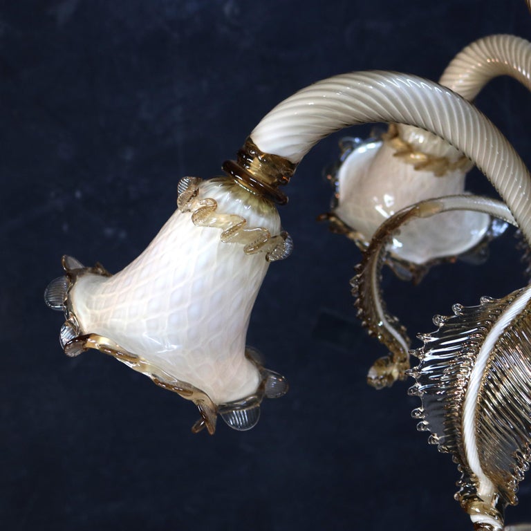 Vintage Italian Venetian Art Glass Six-Light Floral Form Chandelier