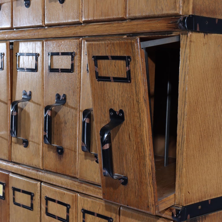 Oversized Antique Oak 6 Section 30 Drawer File Cabinet C1920