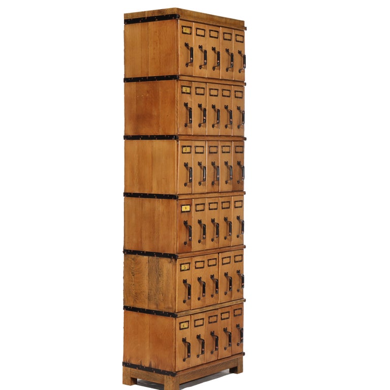 Oversized Antique Oak 6 Section 30 Drawer File Cabinet C1920