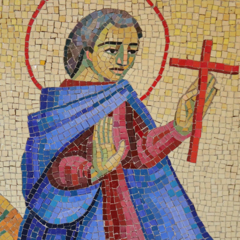 Antique Mosaic Tile Portrait of Saint Barnabus C1930