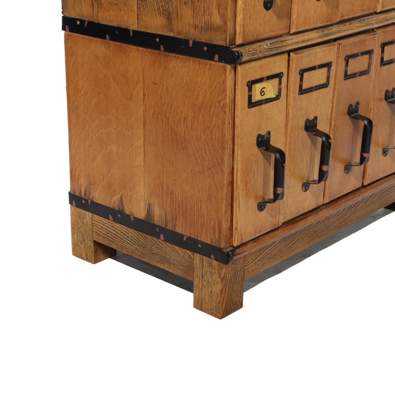 Oversized Antique Oak 6 Section 30 Drawer File Cabinet C1920