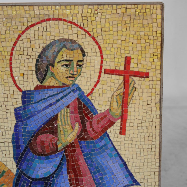 Antique Mosaic Tile Portrait of Saint Barnabus C1930