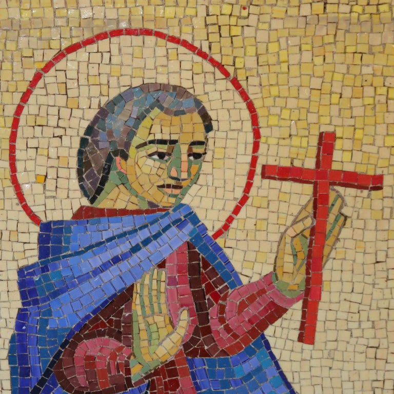 Antique Mosaic Tile Portrait of Saint Barnabus C1930