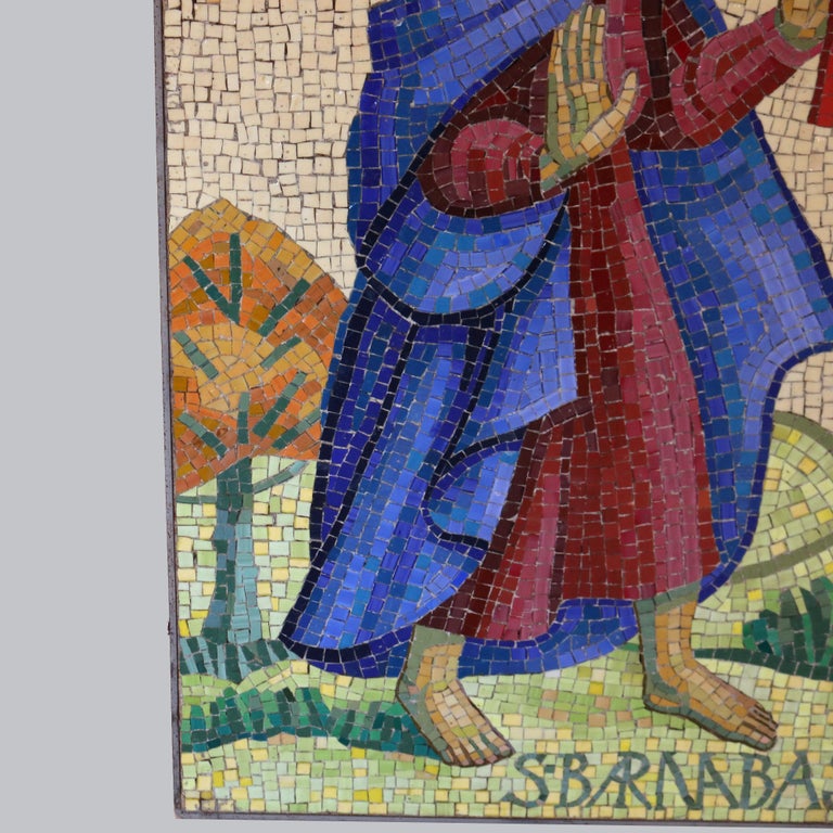 Antique Mosaic Tile Portrait of Saint Barnabus C1930