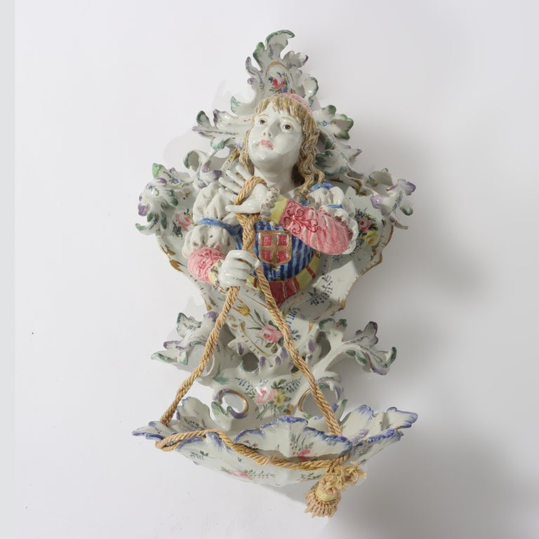 Meissen School High Glaze Porcelain Figural & Floral Wall Sconce with Boy 20thC