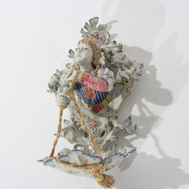 Meissen School High Glaze Porcelain Figural & Floral Wall Sconce with Boy 20thC