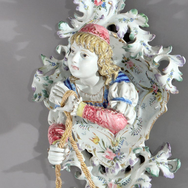 Meissen School High Glaze Porcelain Figural & Floral Wall Sconce with Boy 20thC