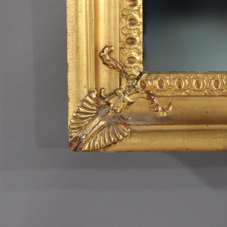 Antique Federal Trumeau Reverse Painted Gilt Wood Mirror Unsigned 19thC
