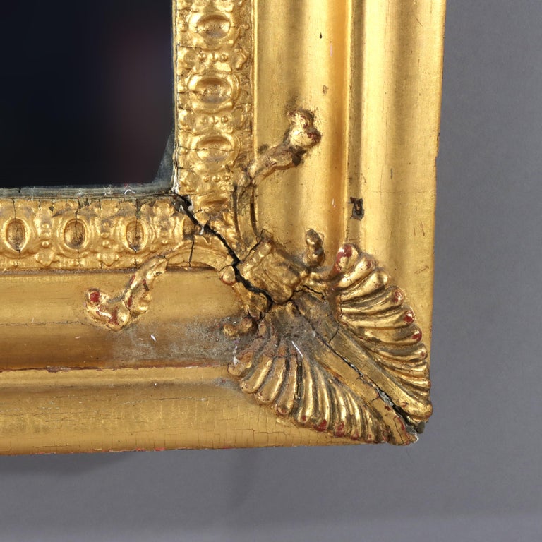 Antique Federal Trumeau Reverse Painted Gilt Wood Mirror Unsigned 19thC