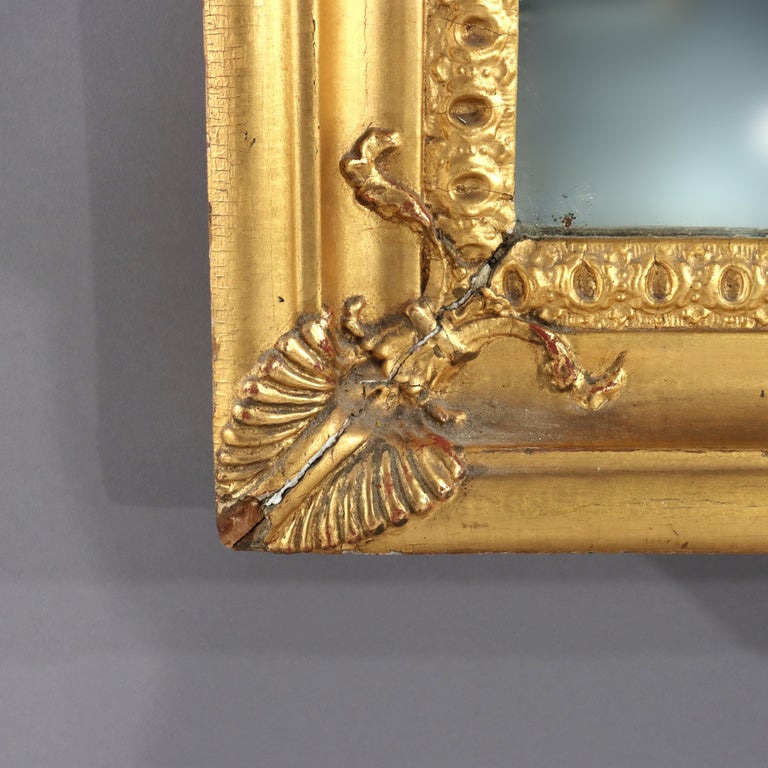 Antique Federal Trumeau Reverse Painted Gilt Wood Mirror Unsigned 19thC