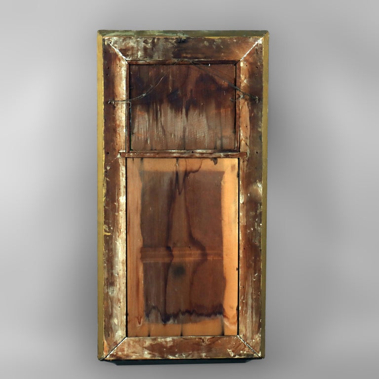 Antique Federal Trumeau Reverse Painted Gilt Wood Mirror Unsigned 19thC