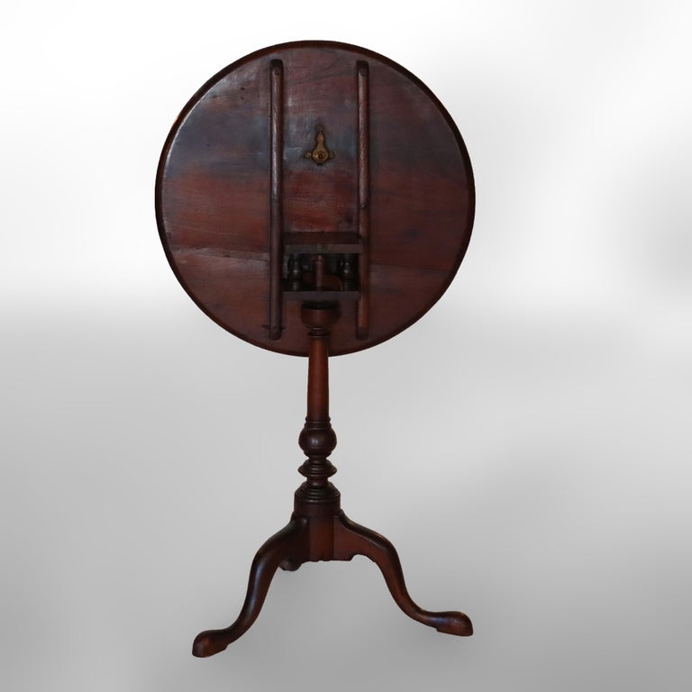 Antique Queen Anne Mahogany Revolving Tilt Top Table With Bird Cage 19thC