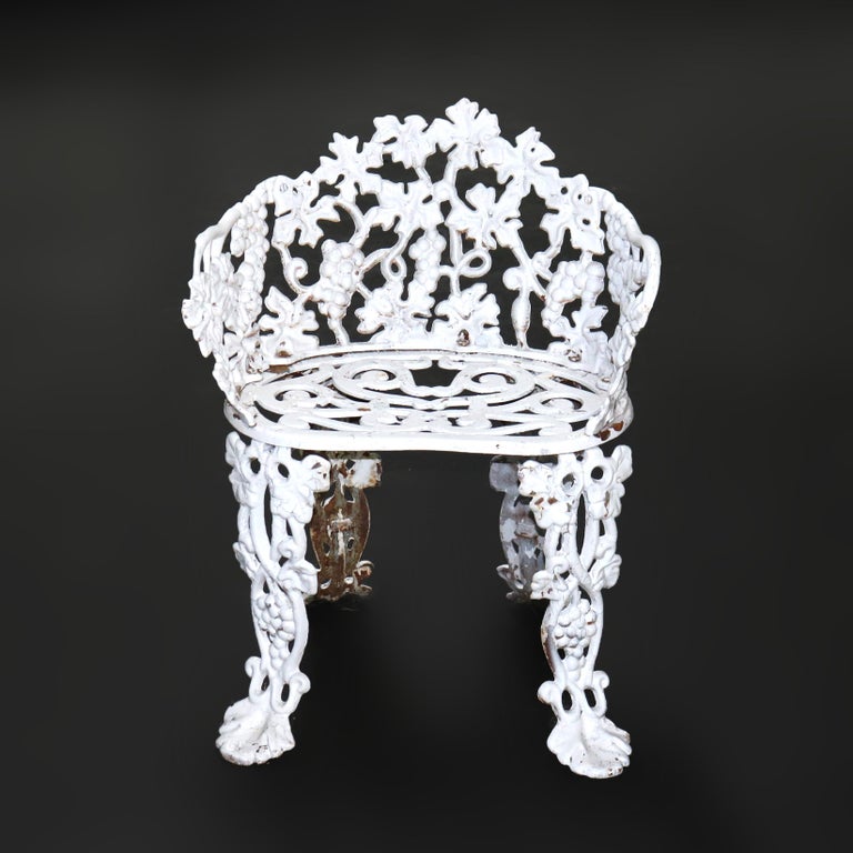 Antique Grape & Leaf White Painted Cast Iron Garden Seat C1880