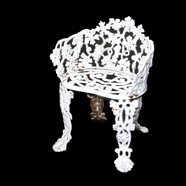 Antique Grape & Leaf White Painted Cast Iron Garden Seat C1880