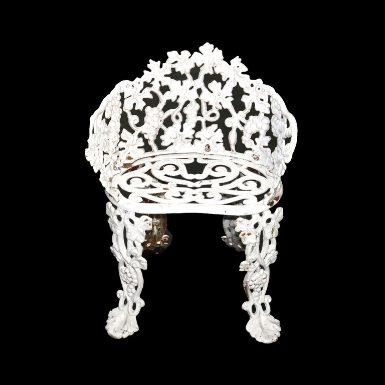 Antique Grape & Leaf White Painted Cast Iron Garden Seat C1880