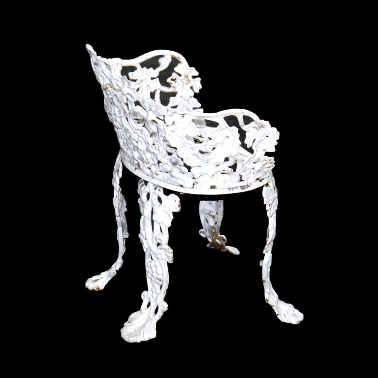 Antique Grape & Leaf White Painted Cast Iron Garden Seat C1880