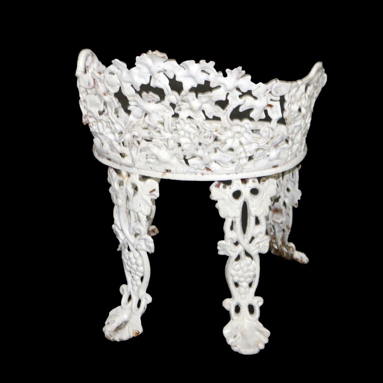 Antique Grape & Leaf White Painted Cast Iron Garden Seat C1880