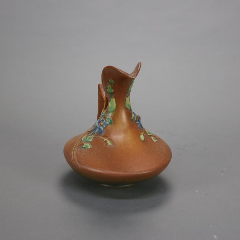 Brown Roseville Art Pottery Art Deco Ewer with Columbine Pattern Mid 20thC